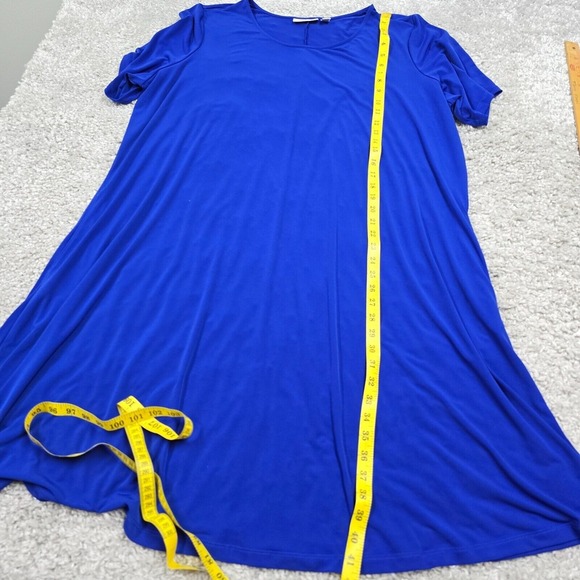 Susan Graver Dress Womens 3X Blue Short Sleeve Shift Pocket Stretch Liquid‎ Knit - Picture 10 of 11